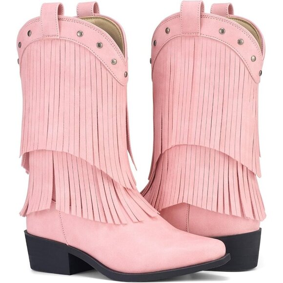 Girls Pink Cowgirl Boots Fringe Western Snip Toe Cowboy Boots for Kids Stylish - Picture 4 of 6